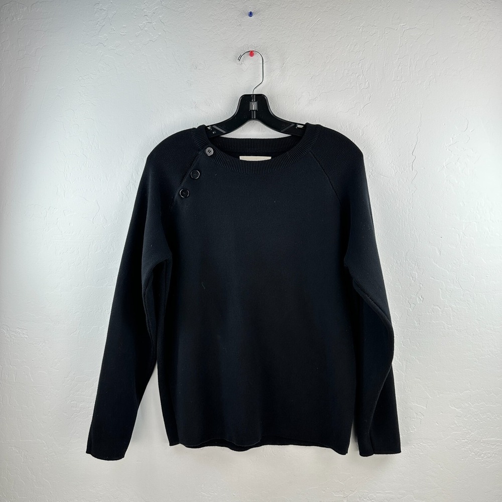 Elina Casell Sweater Womens Medium Black Buttons Natural Fibers Office Casual